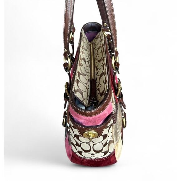 COACH Legacy Limited Edition Patchwork Tote Purse Hand Bag Leather Brown Pink - Picture 11 of 14